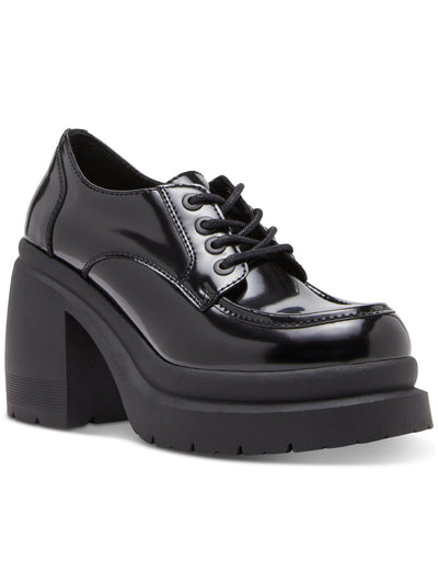 MADDEN GIRL Womens Black 1-1/2" Platform Padded Time Round Toe Block Heel Lace-Up Oxford Shoes 8.5 M