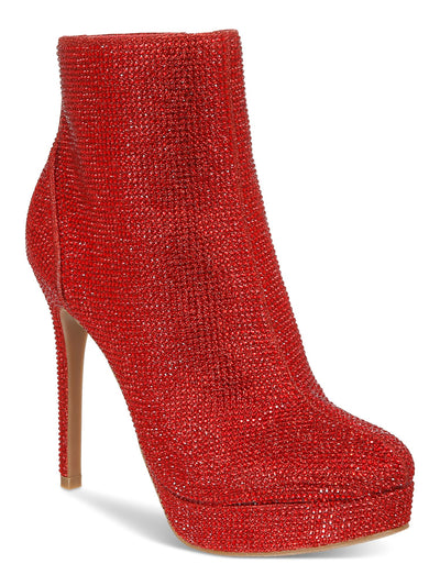THALIA SODI Womens Red Rhinestone Padded Chiara Round Toe Stiletto Zip-Up Dress Boots 7 M