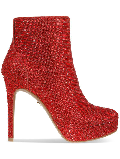 THALIA SODI Womens Red Rhinestone Padded Chiara Round Toe Stiletto Zip-Up Dress Boots 7 M