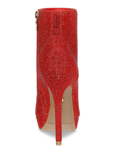 THALIA SODI Womens Red Rhinestone Padded Chiara Round Toe Stiletto Zip-Up Dress Boots 7 M