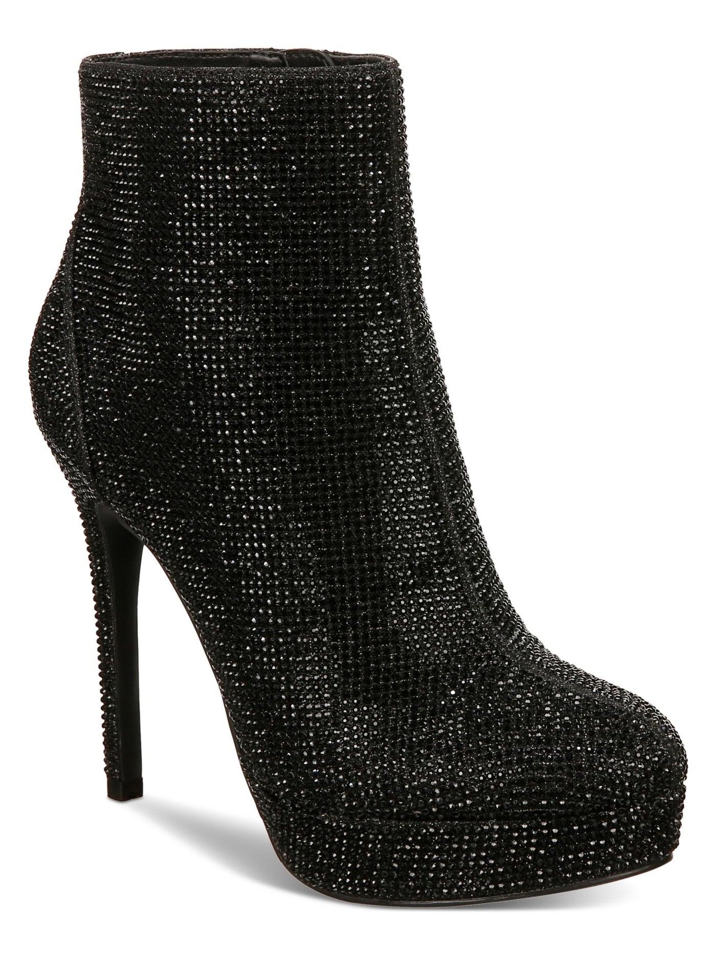 THALIA SODI Womens Black Rhinestone Padded Chiara Round Toe Stiletto Zip-Up Dress Boots 8 M