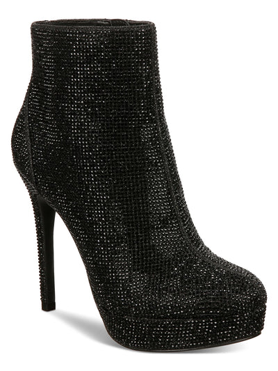 THALIA SODI Womens Black Rhinestone Padded Chiara Round Toe Stiletto Zip-Up Dress Boots 8 M