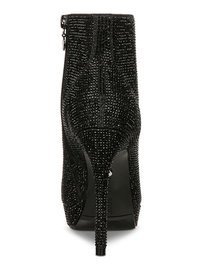 THALIA SODI Womens Black Rhinestone Padded Chiara Round Toe Stiletto Zip-Up Dress Boots 8 M