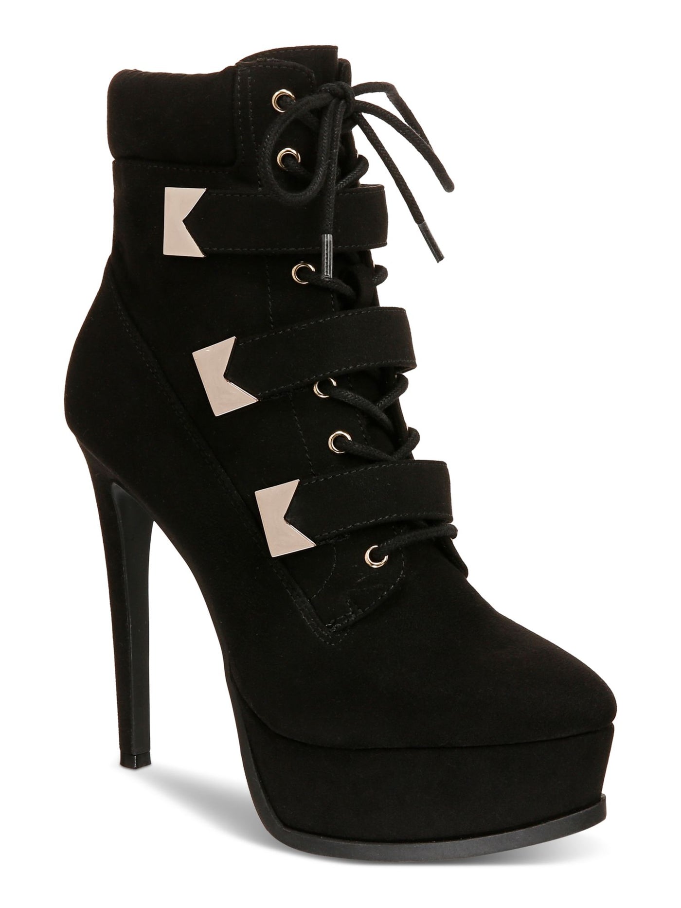 THALIA SODI Womens Black Lace Up Hook And Loop Straps Padded Collar Padded Sasha Almond Toe Stiletto Zip-Up Dress Boots 8 M