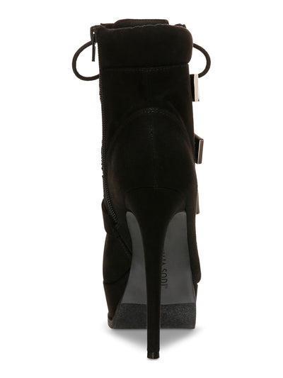 THALIA SODI Womens Black Lace Up Hook And Loop Straps Padded Collar Padded Sasha Almond Toe Stiletto Zip-Up Dress Boots 8 M