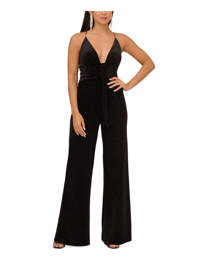 AIDAN AIDAN MATTOX Womens Black Zippered Pocketed Ruched Padded Cups Spaghetti Strap V Neck Party High Waist Jumpsuit 4