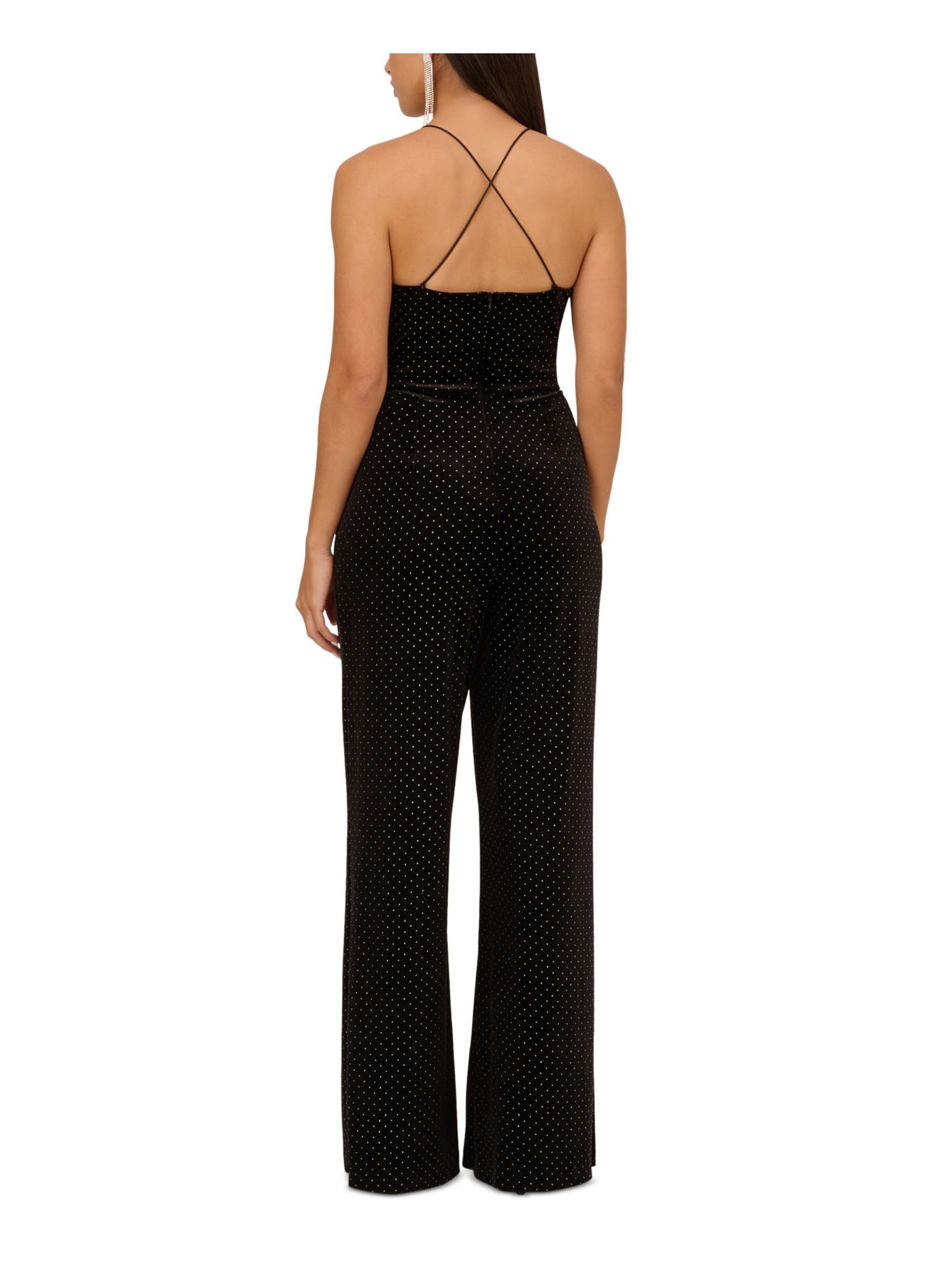 AIDAN AIDAN MATTOX Womens Black Zippered Pocketed Ruched Padded Cups Spaghetti Strap V Neck Party High Waist Jumpsuit 4