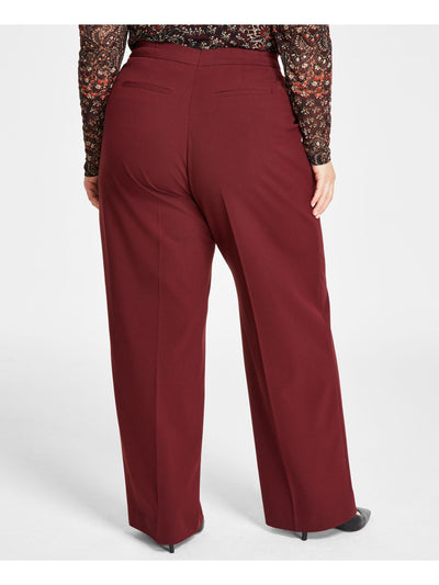 BAR III Womens Maroon Zippered Pocketed Pleated Wide-leg Wear To Work High Waist Pants Plus 16W