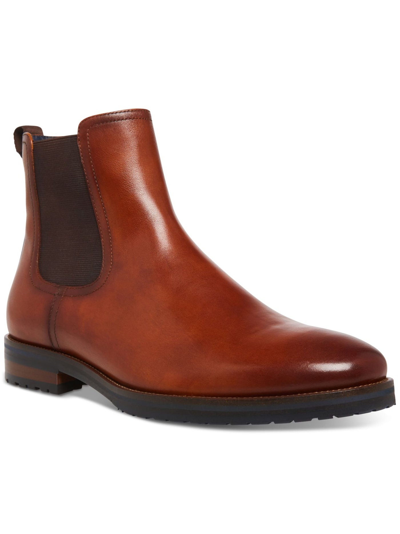 STEVE MADDEN Mens Brown Heel Pull-Tab Goring Padded Sully Round Toe Block Heel Leather Chelsea Boot 8.5 M