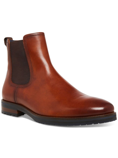 STEVE MADDEN Mens Brown Heel Pull-Tab Goring Padded Sully Round Toe Block Heel Leather Chelsea Boot 8.5 M