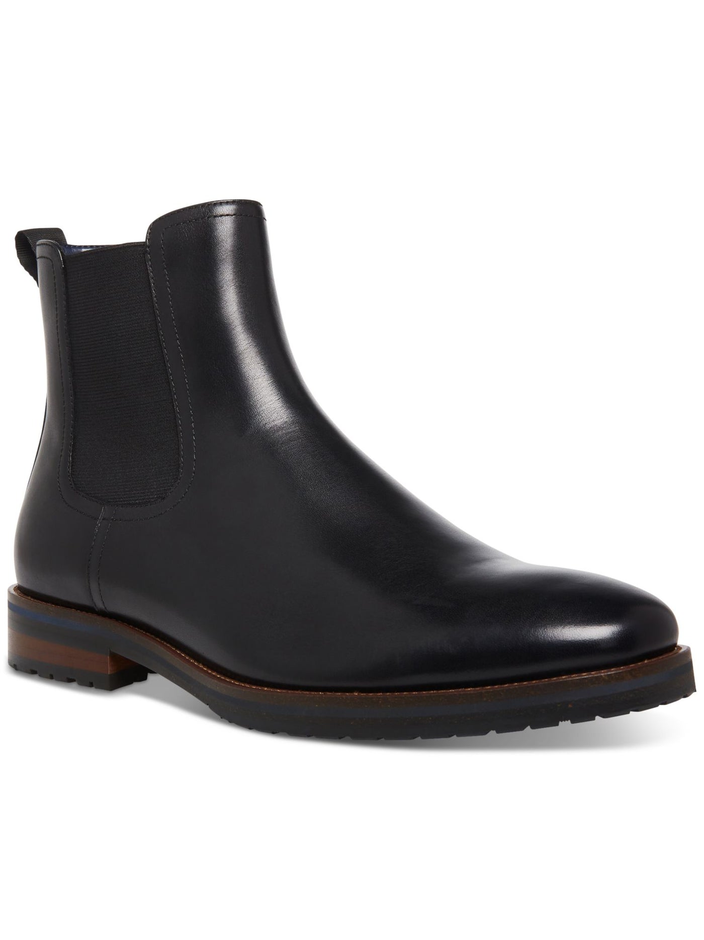 STEVE MADDEN Mens Black Heel Pull-Tab Goring Padded Sully Round Toe Block Heel Leather Chelsea Boot 10.5 M
