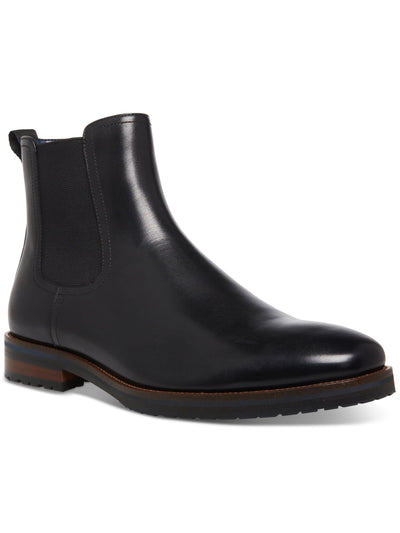 STEVE MADDEN Mens Black Heel Pull-Tab Goring Padded Sully Round Toe Block Heel Leather Chelsea Boot 10.5 M