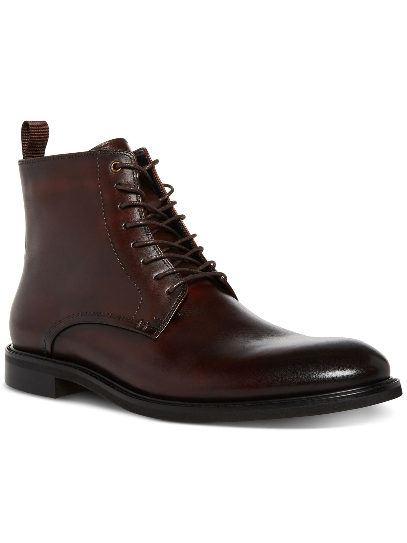 STEVE MADDEN Mens Brown Lace-Up Front Heel Pull-Tab Padded Yenith Round Toe Block Heel Zip-Up Leather Boots Shoes 11 M