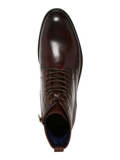 STEVE MADDEN Mens Brown Lace-Up Front Heel Pull-Tab Padded Yenith Round Toe Block Heel Zip-Up Leather Boots Shoes 11 M