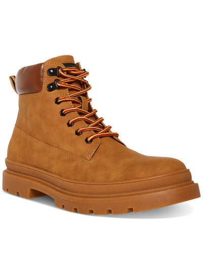 MADDEN Mens Brown Heel Pull-Tab Lug Sole Padded Glixxo Round Toe Block Heel Lace-Up Combat Boots 11 M