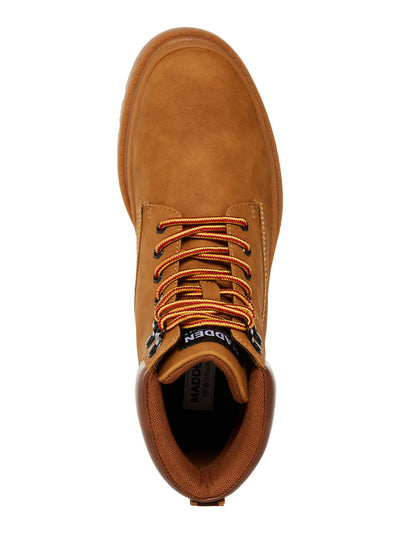 MADDEN Mens Brown Heel Pull-Tab Lug Sole Padded Glixxo Round Toe Block Heel Lace-Up Combat Boots 11 M