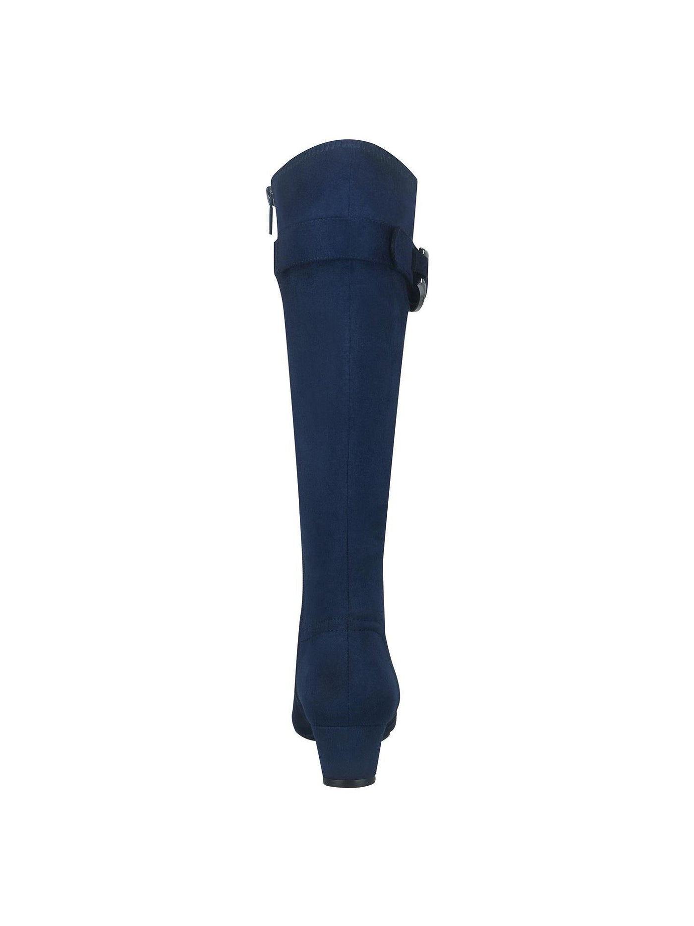 IMPO Womens Navy Buckled Strap Cushioned Stretch Gelsey Almond Toe Wedge Zip-Up Dress Boots 8.5 W WC