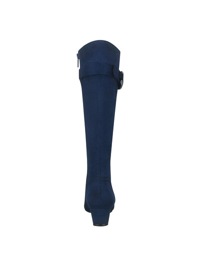 IMPO Womens Navy Buckled Strap Cushioned Stretch Gelsey Almond Toe Wedge Zip-Up Dress Boots 8.5 W WC
