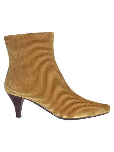 IMPO Womens Beige Corduroy Cushioned Stretch Naja Pointed Toe Kitten Heel Zip-Up Booties 10 M