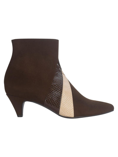 IMPO Womens Brown Mixed Media Chevron-Shaped Snake Print Accents Cushioned Ellete Pointed Toe Kitten Heel Zip-Up Dress Booties 7 M