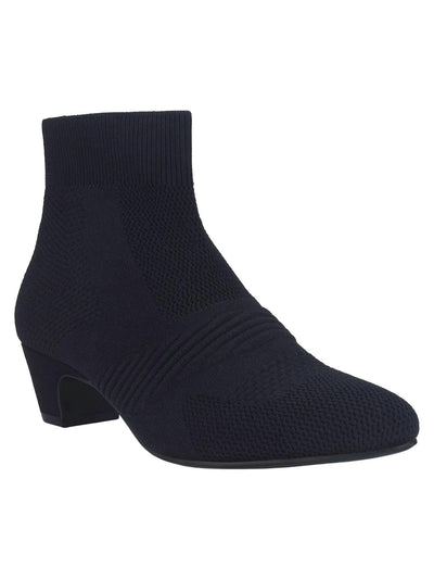 IMPO Womens Black Mixed Knit Cushioned Stretch Godina Almond Toe Kitten Heel Booties 6 M