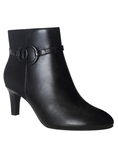 IMPO Womens Black Mixed Media Buckle Accent Cushioned Najila Almond Toe Kitten Heel Zip-Up Heeled Boots 8.5 M
