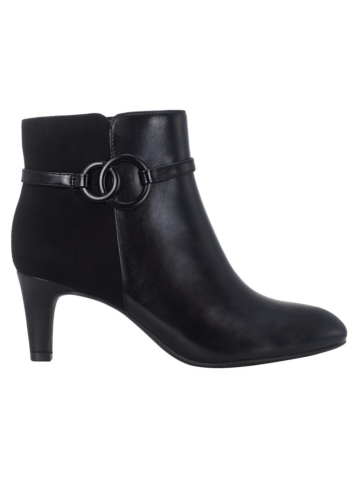 IMPO Womens Black Mixed Media Buckle Accent Cushioned Najila Almond Toe Kitten Heel Zip-Up Heeled Boots 8.5 M