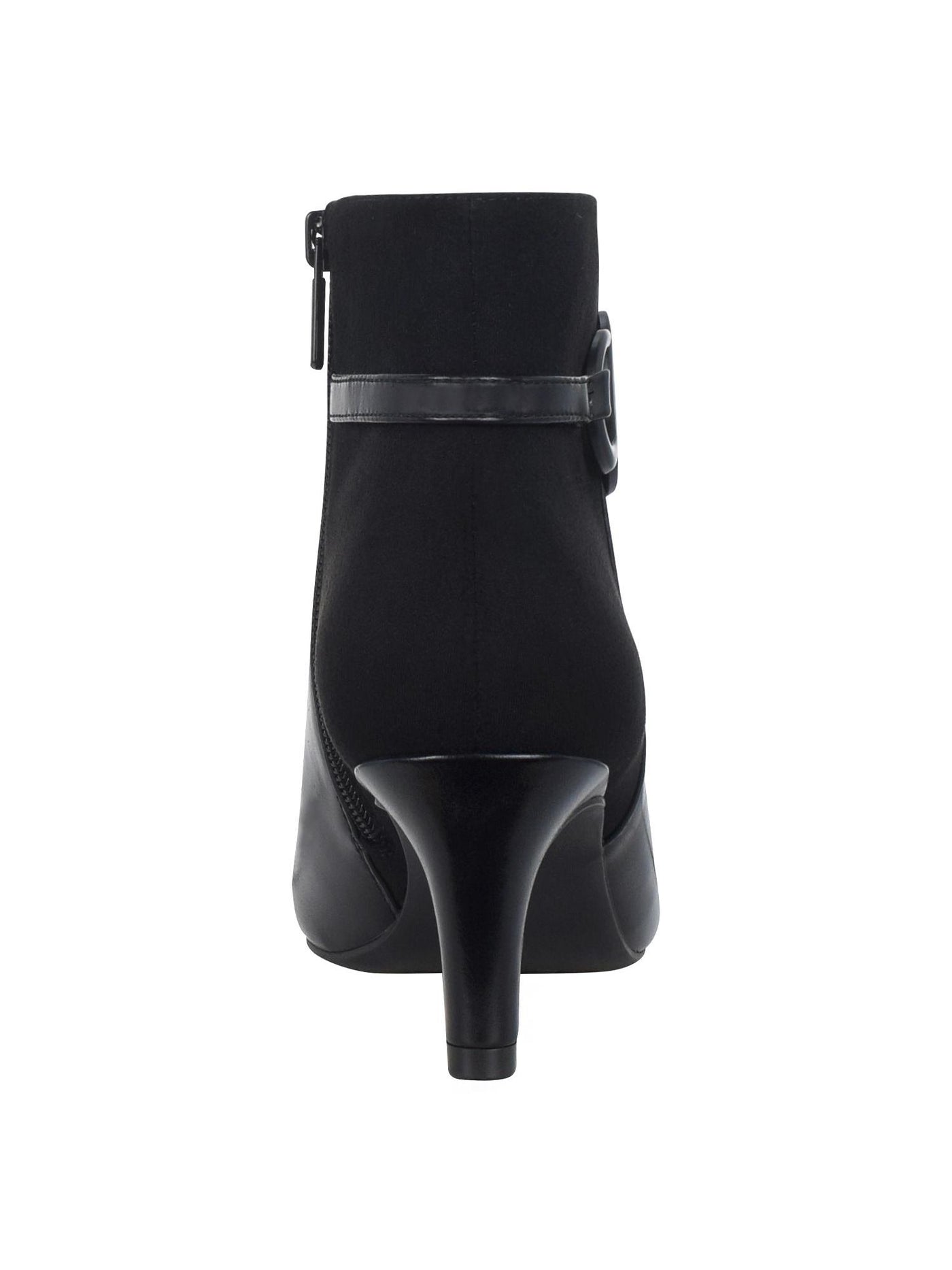 IMPO Womens Black Mixed Media Buckle Accent Cushioned Najila Almond Toe Kitten Heel Zip-Up Heeled Boots 8.5 M