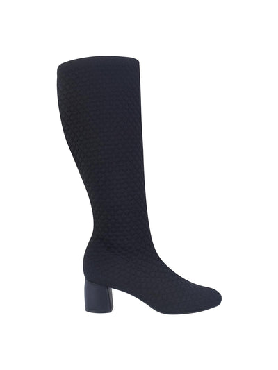 IMPO Womens Black Diamond Quilt Stretch Padded Jenner Square Toe Block Heel Zip-Up Heeled Boots 8 M