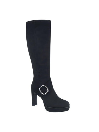 IMPO Womens Black 1" Platform Non Marking Buckle Accent Cushioned Orian Almond Toe Block Heel Zip-Up Dress Boots 10 M