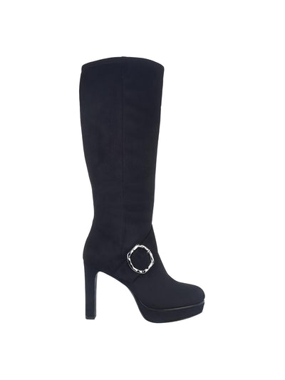 IMPO Womens Black 1" Platform Non Marking Buckle Accent Cushioned Orian Almond Toe Block Heel Zip-Up Dress Boots 10 M