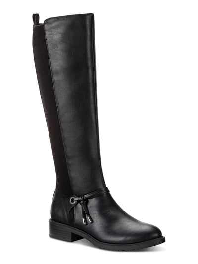 STYLE & COMPANY Womens Black Mixed Media O'ring Ankle Wrap Padded Lug Sole Stretch Verrlee Round Toe Block Heel Zip-Up Riding Boot 6.5 M