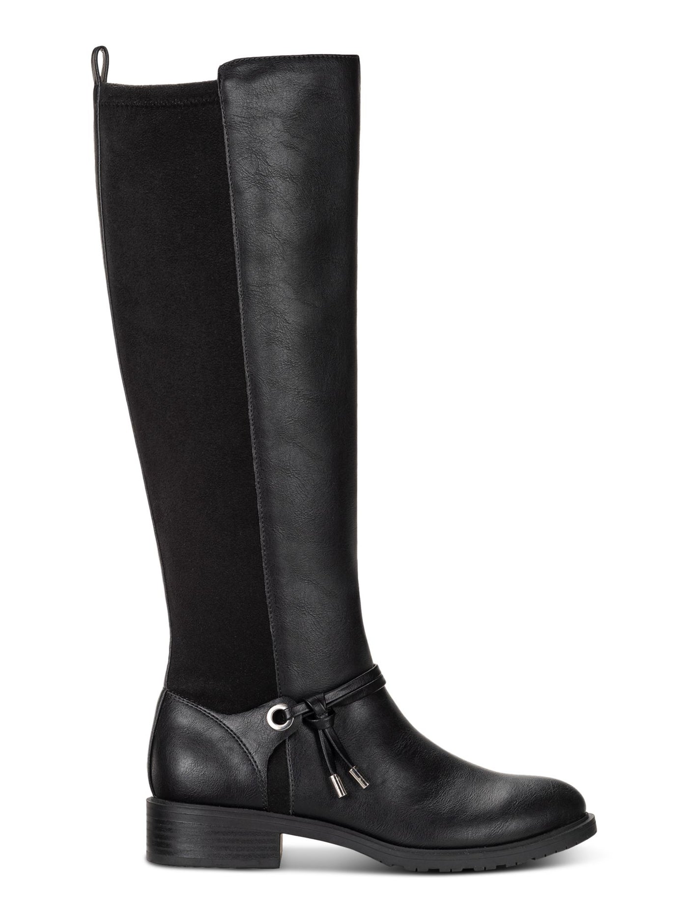 STYLE & COMPANY Womens Black Mixed Media O'ring Ankle Wrap Padded Lug Sole Stretch Verrlee Round Toe Block Heel Zip-Up Riding Boot 6.5 M