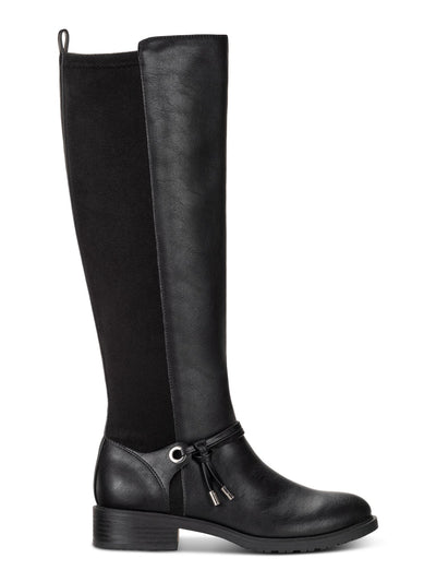 STYLE & COMPANY Womens Black Mixed Media O'ring Ankle Wrap Padded Lug Sole Stretch Verrlee Round Toe Block Heel Zip-Up Riding Boot 6.5 M