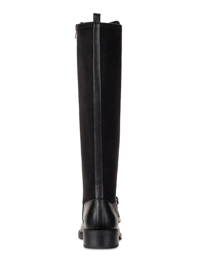 STYLE & COMPANY Womens Black Mixed Media O'ring Ankle Wrap Padded Lug Sole Stretch Verrlee Round Toe Block Heel Zip-Up Riding Boot 6.5 M