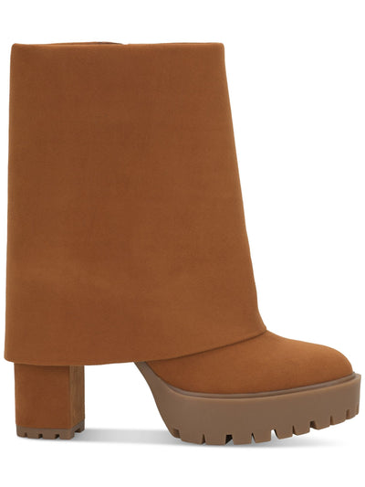 INC Womens Brown 1" Platform Cuffed Overlay Padded Acelina Round Toe Zip-Up Heeled Boots 7.5 M