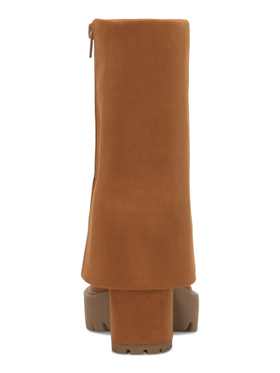 INC Womens Brown 1" Platform Cuffed Overlay Padded Acelina Round Toe Zip-Up Heeled Boots 7.5 M