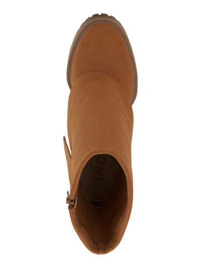 INC Womens Brown 1" Platform Cuffed Overlay Padded Acelina Round Toe Zip-Up Heeled Boots 9 M