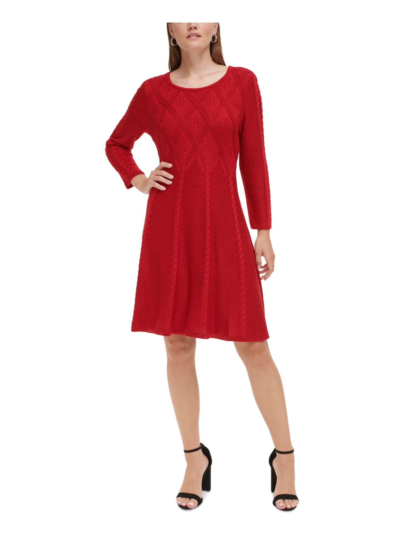 JESSICA HOWARD Womens Red Long Sleeve Round Neck Above The Knee Wear To Work Sweater Dress XL