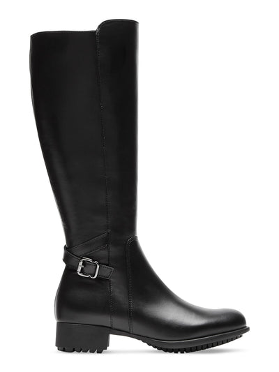 LA CANADIENNE Womens Black Arch Support Flex Buckle Accent Goring Hogan Almond Toe Block Heel Zip-Up Leather Riding Boot 9.5