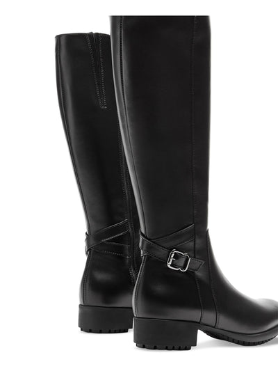 LA CANADIENNE Womens Black Arch Support Flex Buckle Accent Goring Hogan Almond Toe Block Heel Zip-Up Leather Riding Boot 9.5