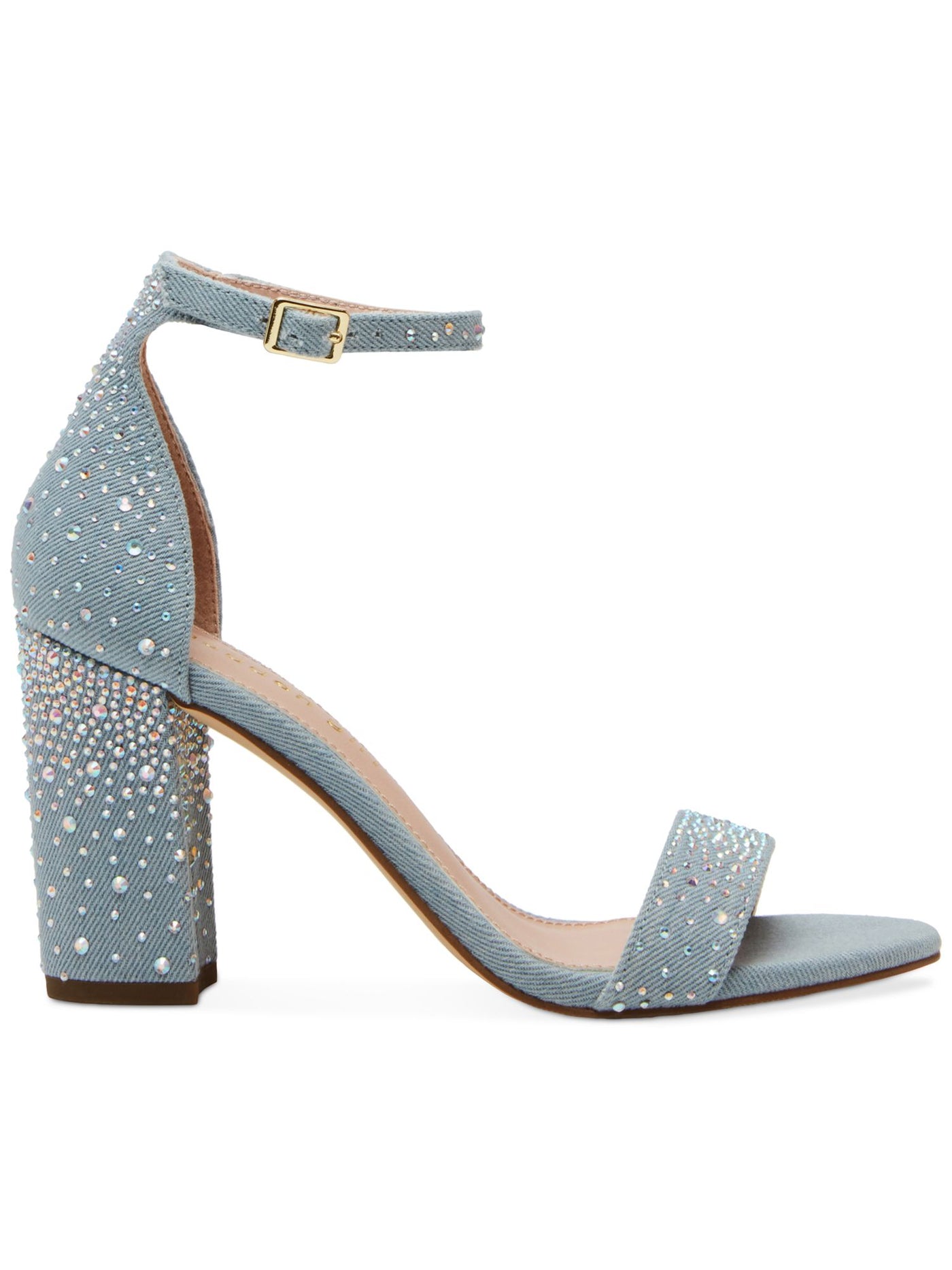 MADDEN GIRL Womens Blue Adjustable Ankle Strap Padded Rhinestone Embellished Beella Open Toe Block Heel Buckle Dress Heeled Sandal 8.5 M