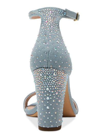 MADDEN GIRL Womens Blue Adjustable Ankle Strap Padded Rhinestone Embellished Beella Open Toe Block Heel Buckle Dress Heeled Sandal 8.5 M