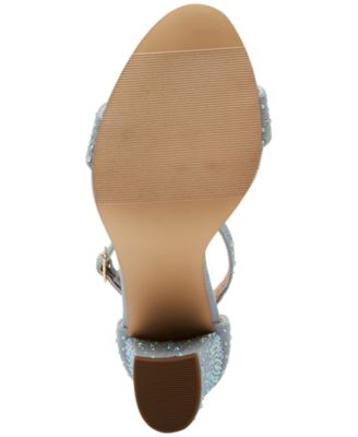 MADDEN GIRL Womens Blue Adjustable Ankle Strap Padded Rhinestone Embellished Beella Open Toe Block Heel Buckle Dress Heeled M