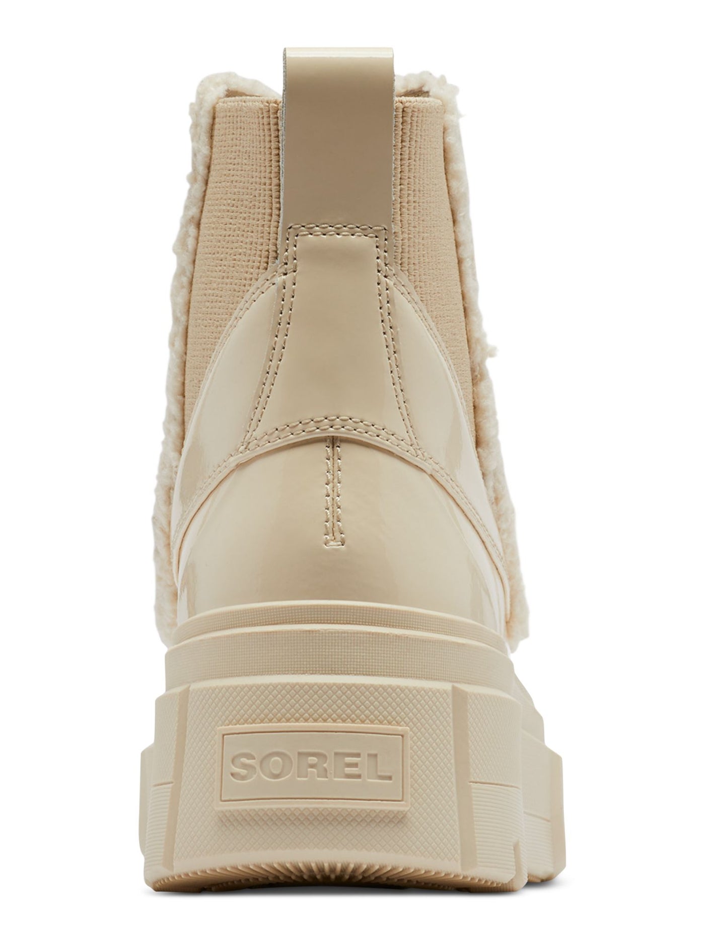 SOREL Womens Beige Mixed Media 1" Platform Goring Faux-Shearling Detail Padded Back Pull-Tab Removable Insole Waterproof Caribou X Round Toe Wedge Chelsea Boot 6