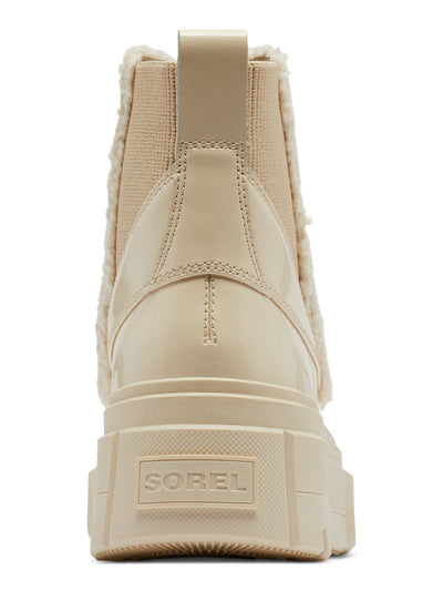 SOREL Womens Beige Mixed Media 1" Platform Goring Faux-Shearling Detail Padded Back Pull-Tab Removable Insole Waterproof Caribou X Round Toe Wedge Chelsea Boot 6