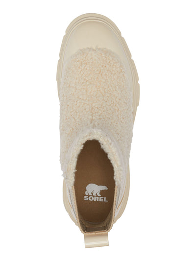 SOREL Womens Beige Mixed Media 1" Platform Goring Faux-Shearling Detail Padded Back Pull-Tab Removable Insole Waterproof Caribou X Round Toe Wedge Chelsea Boot 6