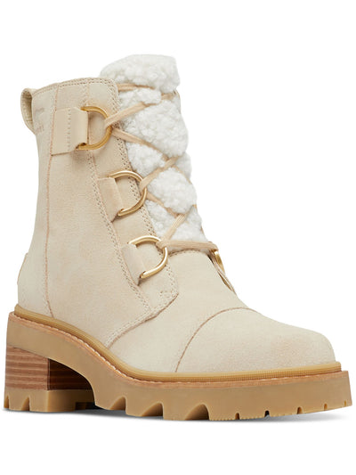 SOREL Womens Beige 1" Platform D-Ring Hardware Padded Back Pull-Tab Waterproof Removable Insole Joan Now Round Toe Block Heel Lace-Up Boots Shoes 7