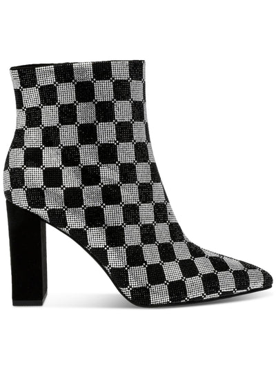 WILD PAIR Womens Black Geometric Rhinestone Padded Ingridd Pointed Toe Block Heel Zip-Up Dress Booties 8 M