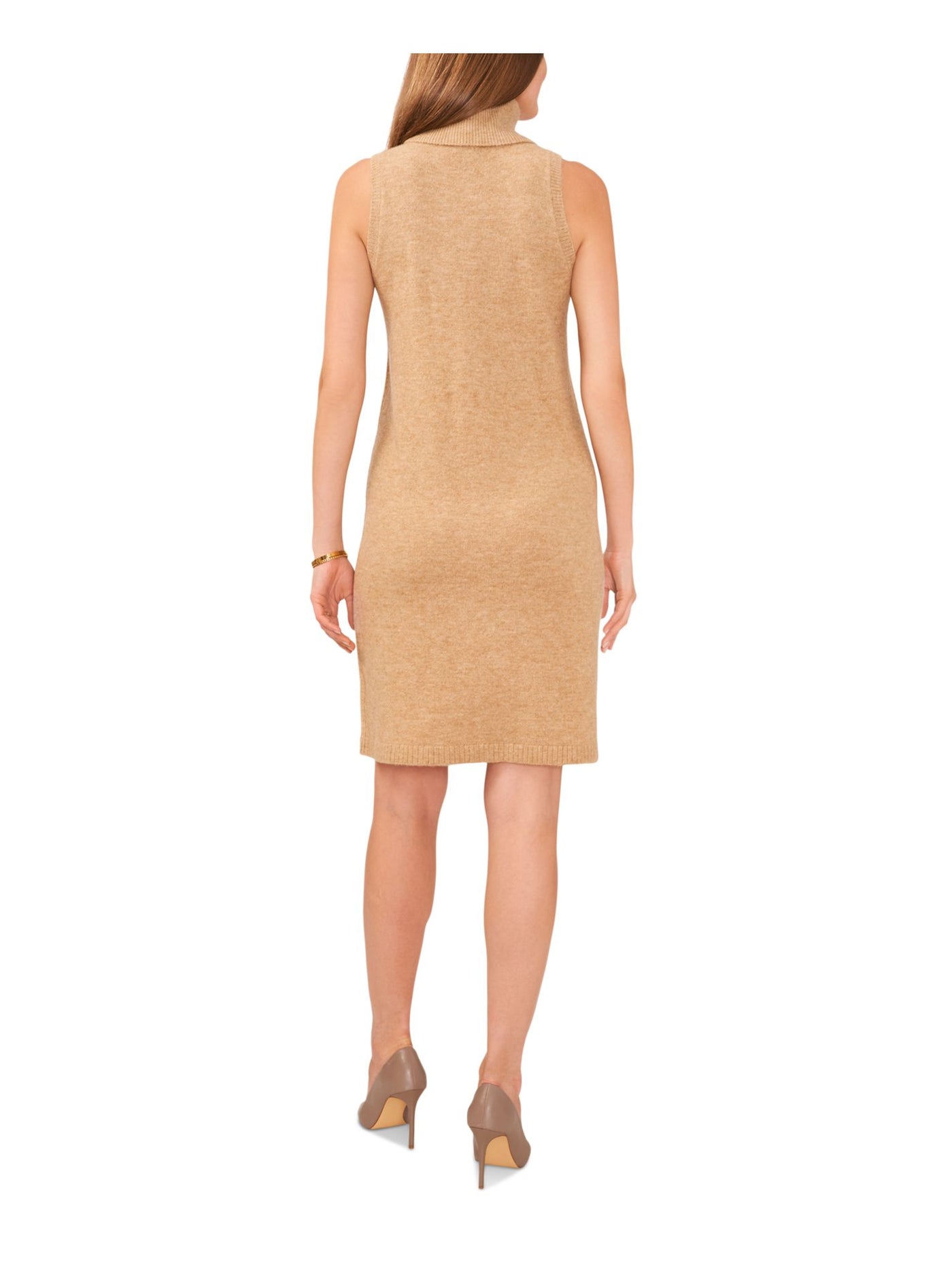 MSK Womens Beige Unlined Ribbed Trim Pullover Heather Sleeveless Turtle Neck Above The Knee Party Sweater Dress XL